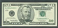 Fr.2126-J, 1996 $50 Kansas City Star Federal Reserve Notes, AJ00424001*-18* GemCU